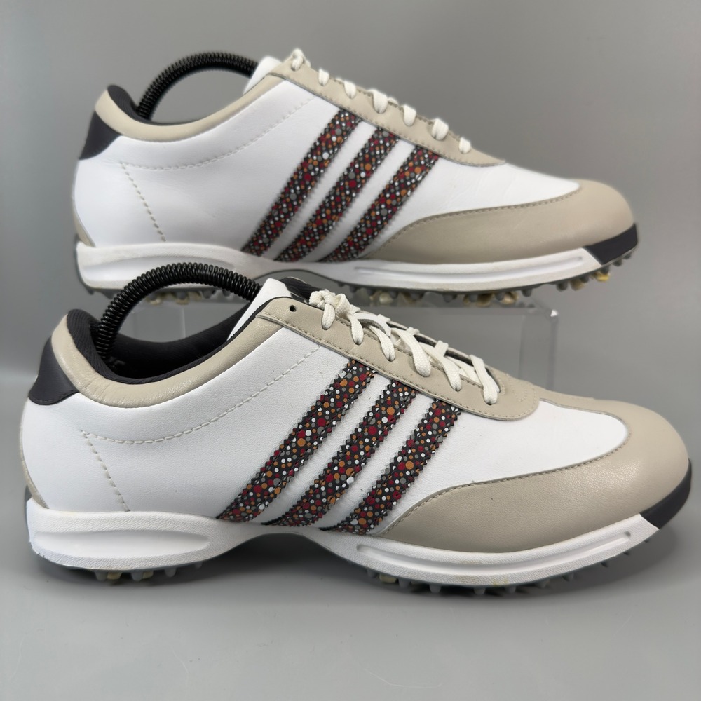 Adidas Traxion Golf Cleats Womens 10 White Beige Spiked Leather Shoes‎ Fit Foam